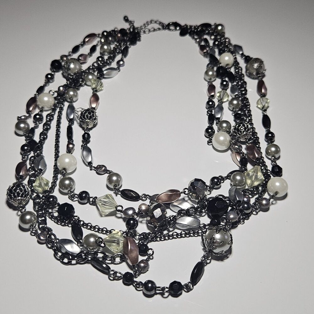 Lia Sophia "Katie" Hematite Tone w/Freshwater Pearl Multi-Strand Necklace 22-25"